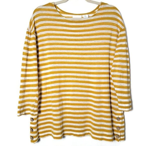 Cynthia Rowley Tops - Cynthia Rowley Linen Yellow Mustard Striped Beachy Boho 3/4 Sleeves Top Small